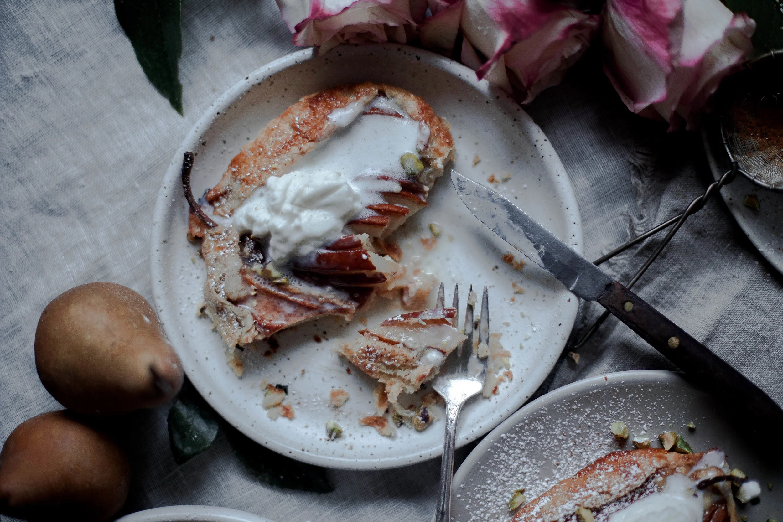 maple cream cheese pear &amp; pistachio galette