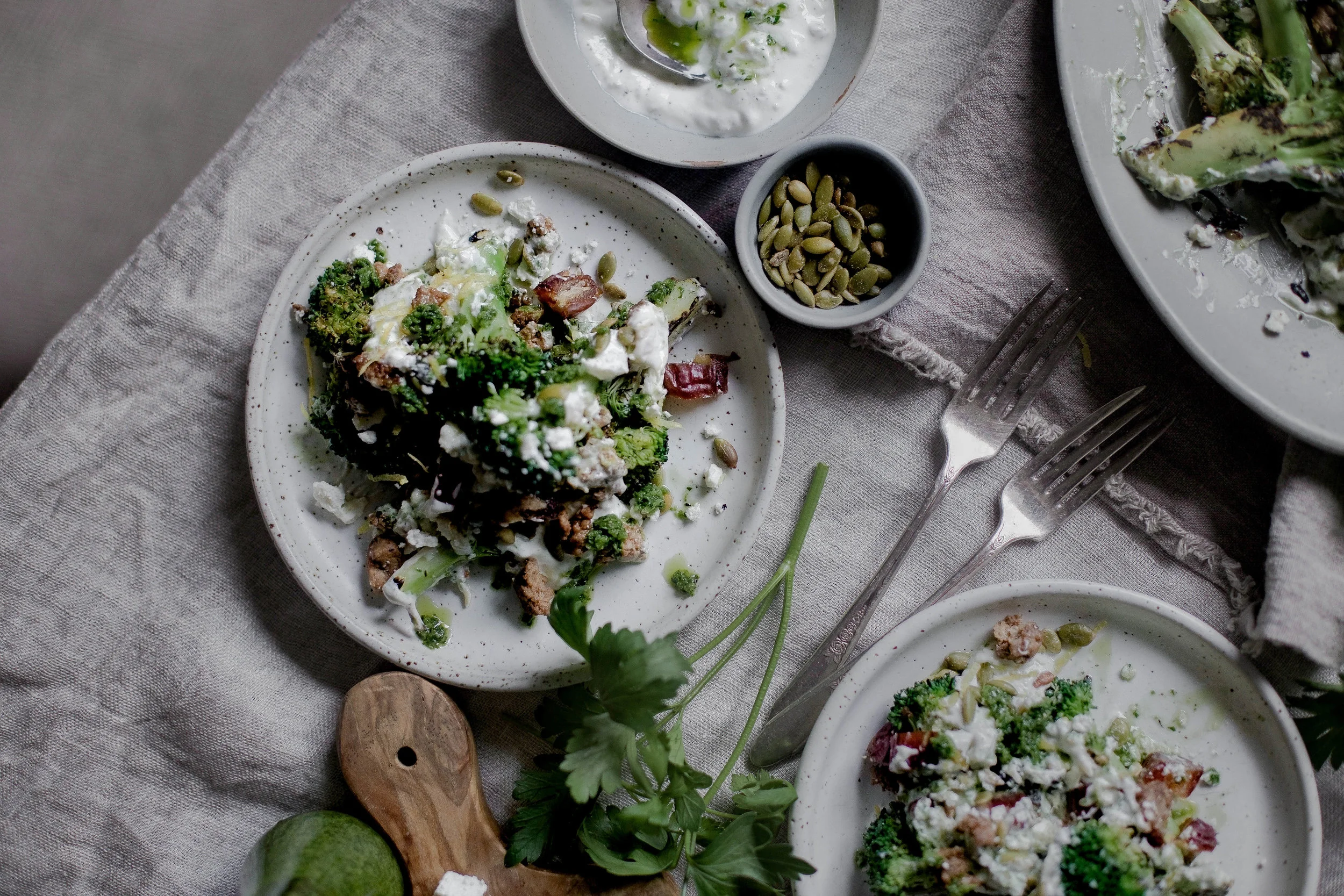 charred broccoli and chorizo with lemon shallot yogurt and jalapeno herb oil (15 of 1).jpg