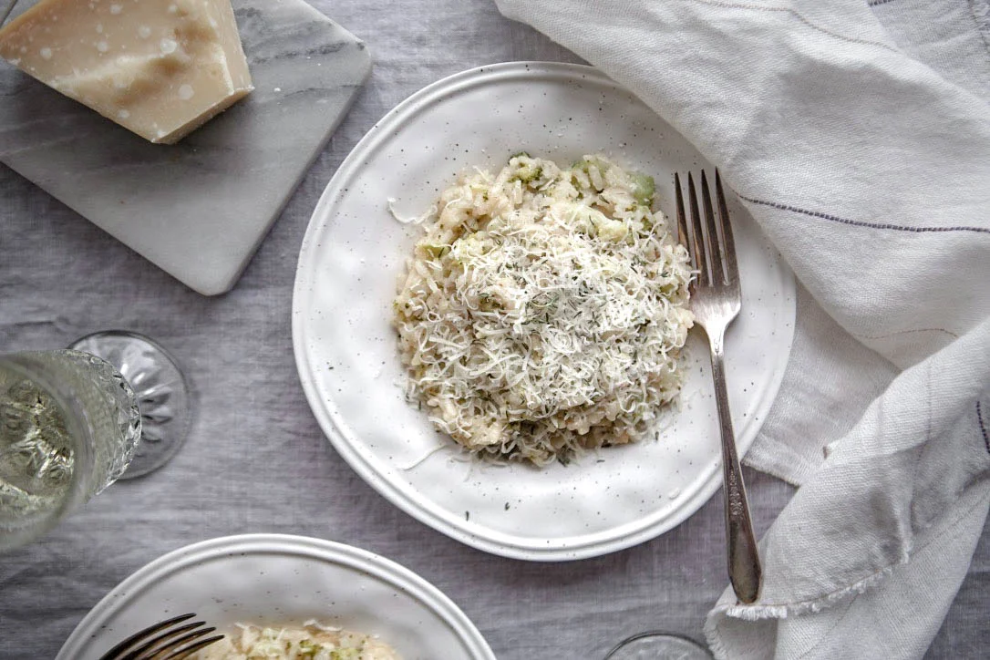 Creamy parmesan &amp; broccoli risotto with white wine and bone broth 