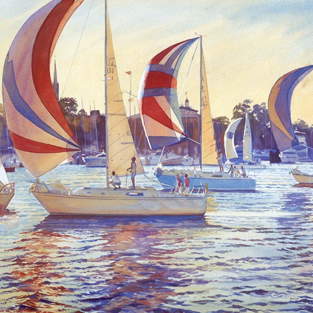 This is a painting that we are getting made into a high quality Giclee print. Spinnaker Parade, will be available for sale during our September show at Chesapeake Yacht Club