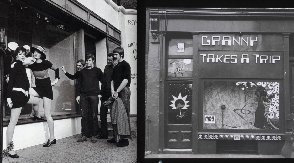 MARY QUANT, who invented the mini-skirt, her shop BAZAAR and the boutique GRANNY TAKES A TRIP on the King's Road.