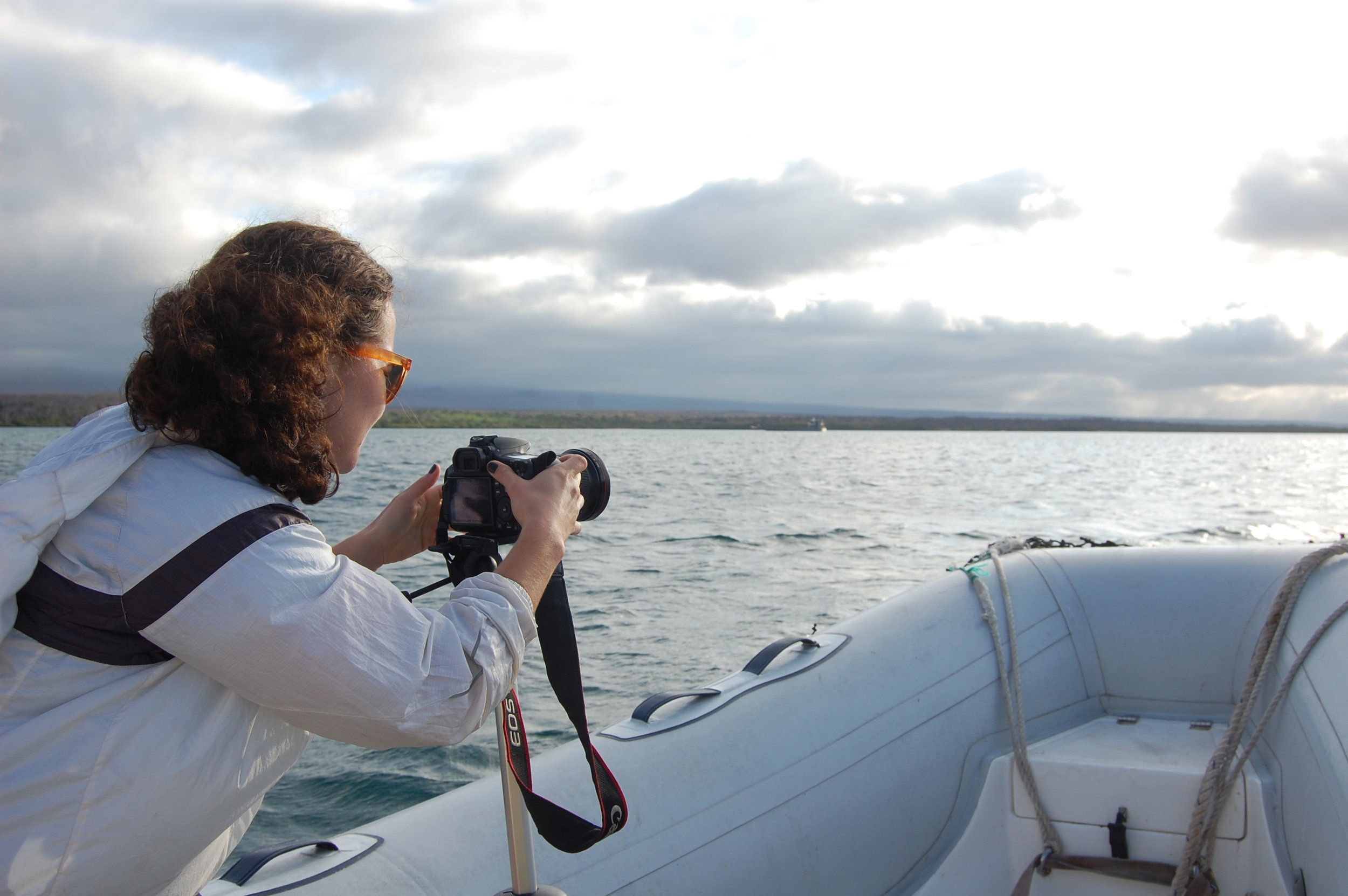 Filming during our ride to the expedition ship, the Sierra Negra. 
