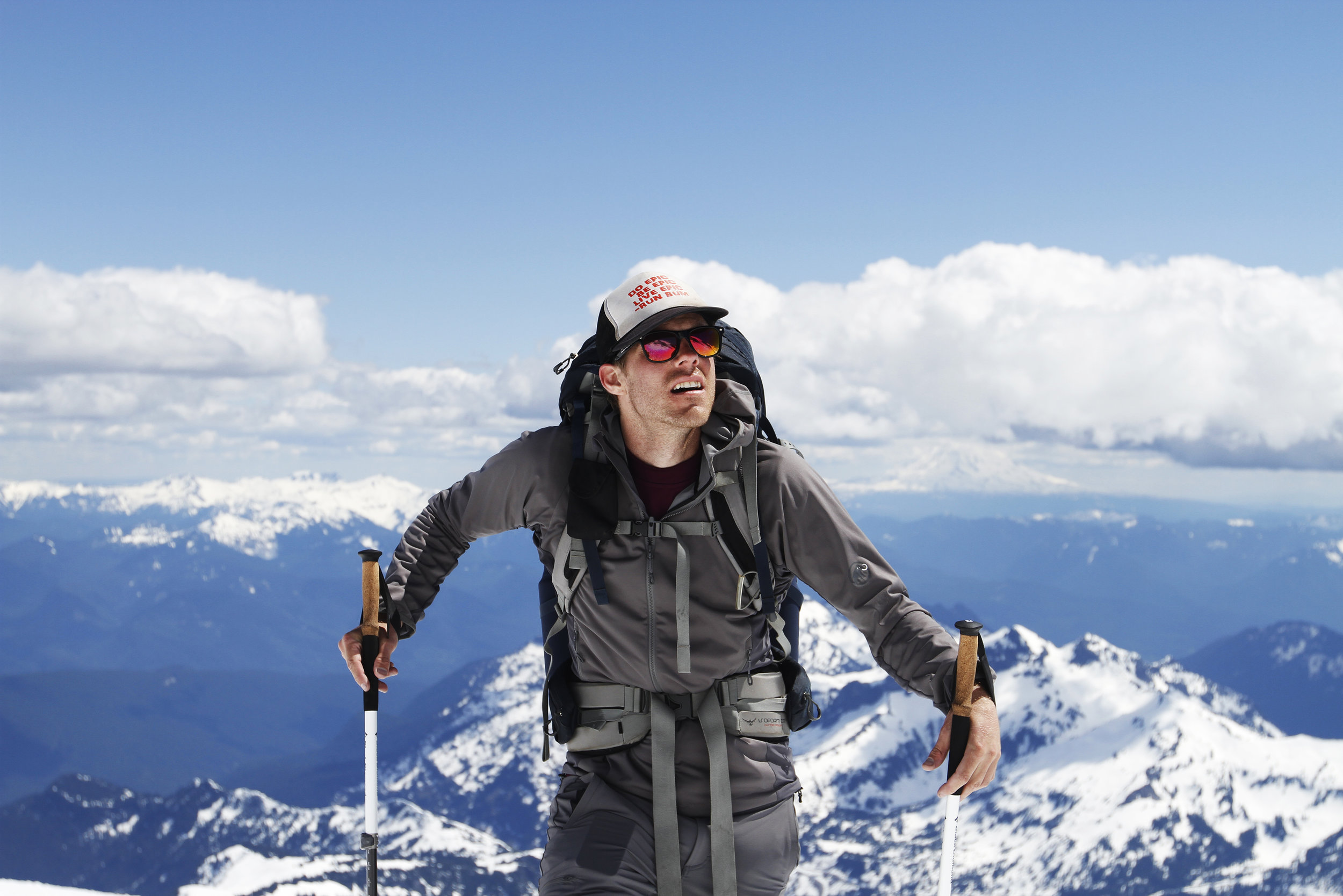 After hiking a little over 4,000 feet, Jon gazes up at the remaining 1,000 feet of steep, snowy terrain that stands between us and Camp Muir. 