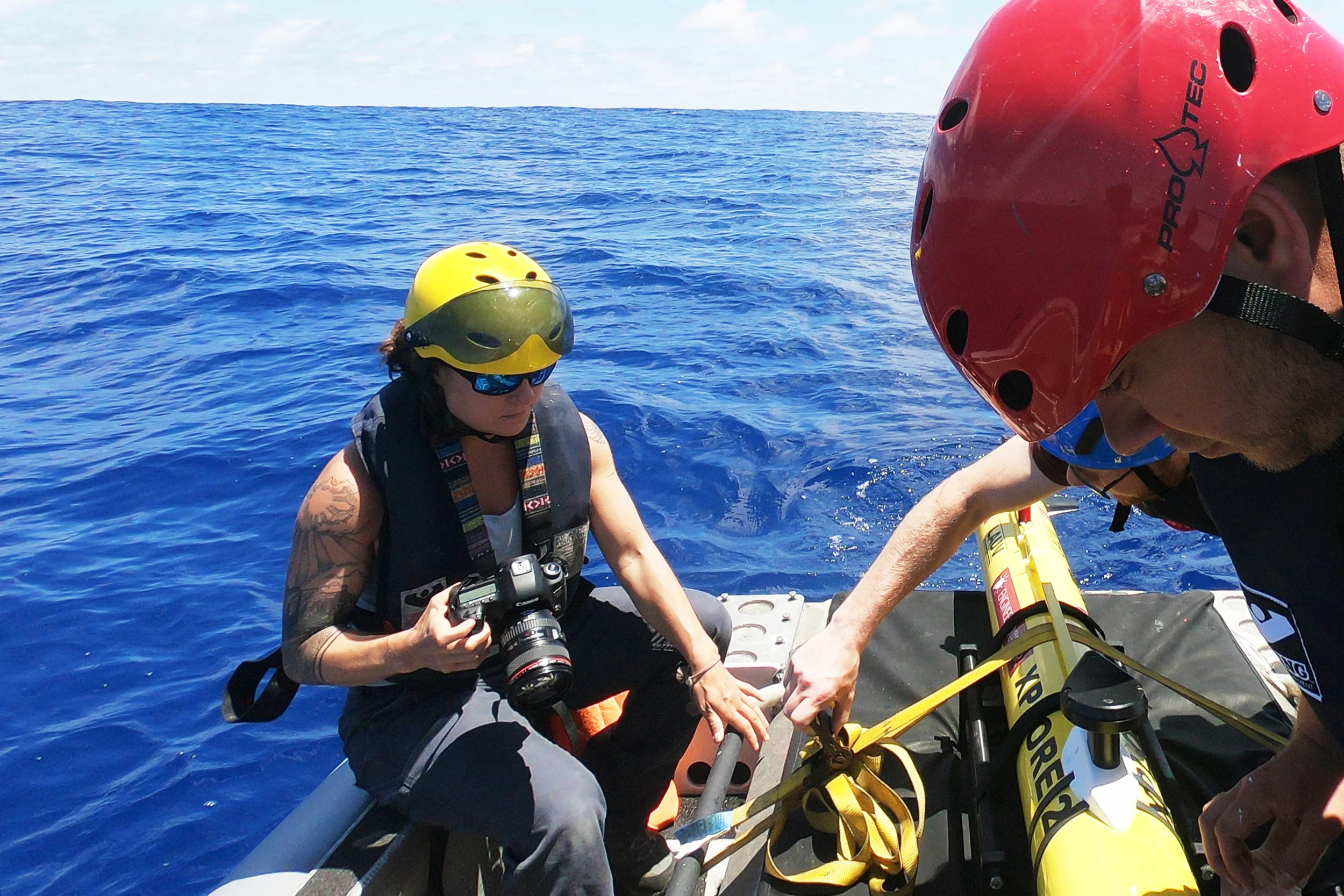 Hold steady. Documenting Hans and Lance as they get ready to deploy the LAUV from the work boat. 