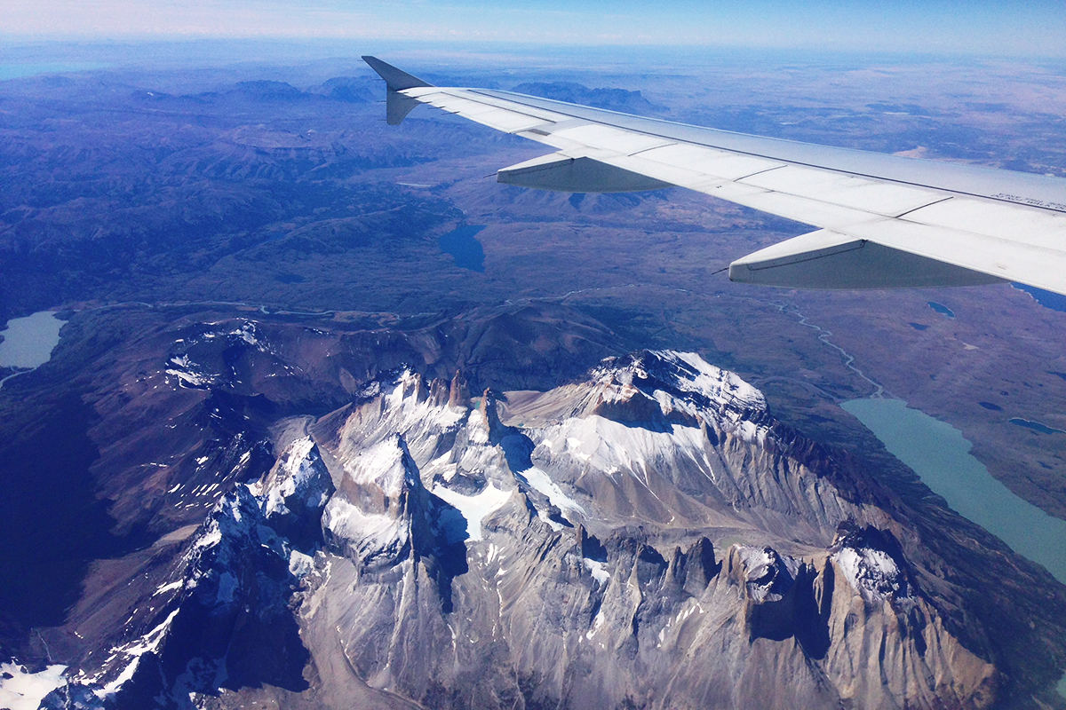 Flying over Torres del Paine en route to Antarctica