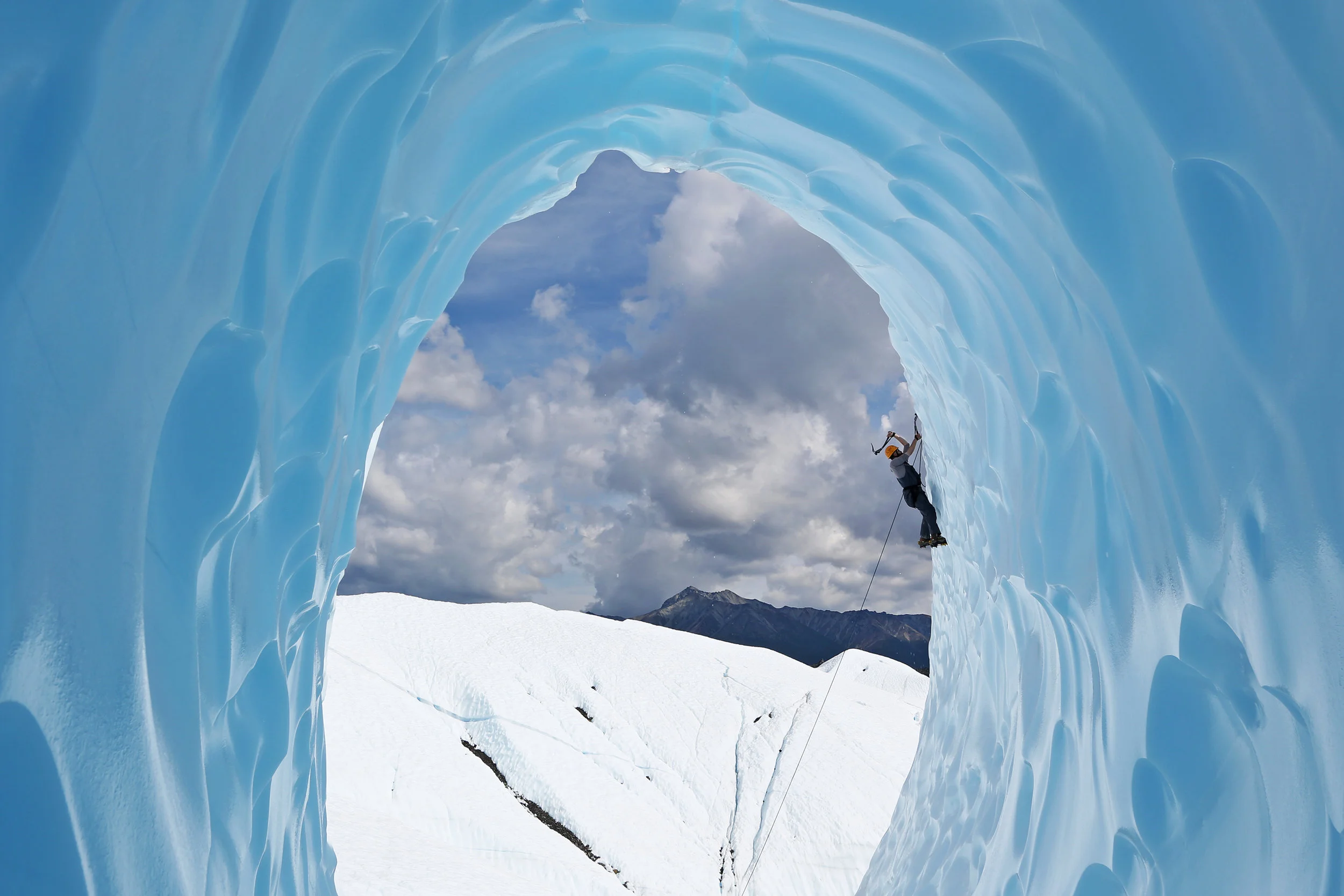 Ben Gorelick climbs an ice wall on the Matanuska Glacier in Alaska | July 2019