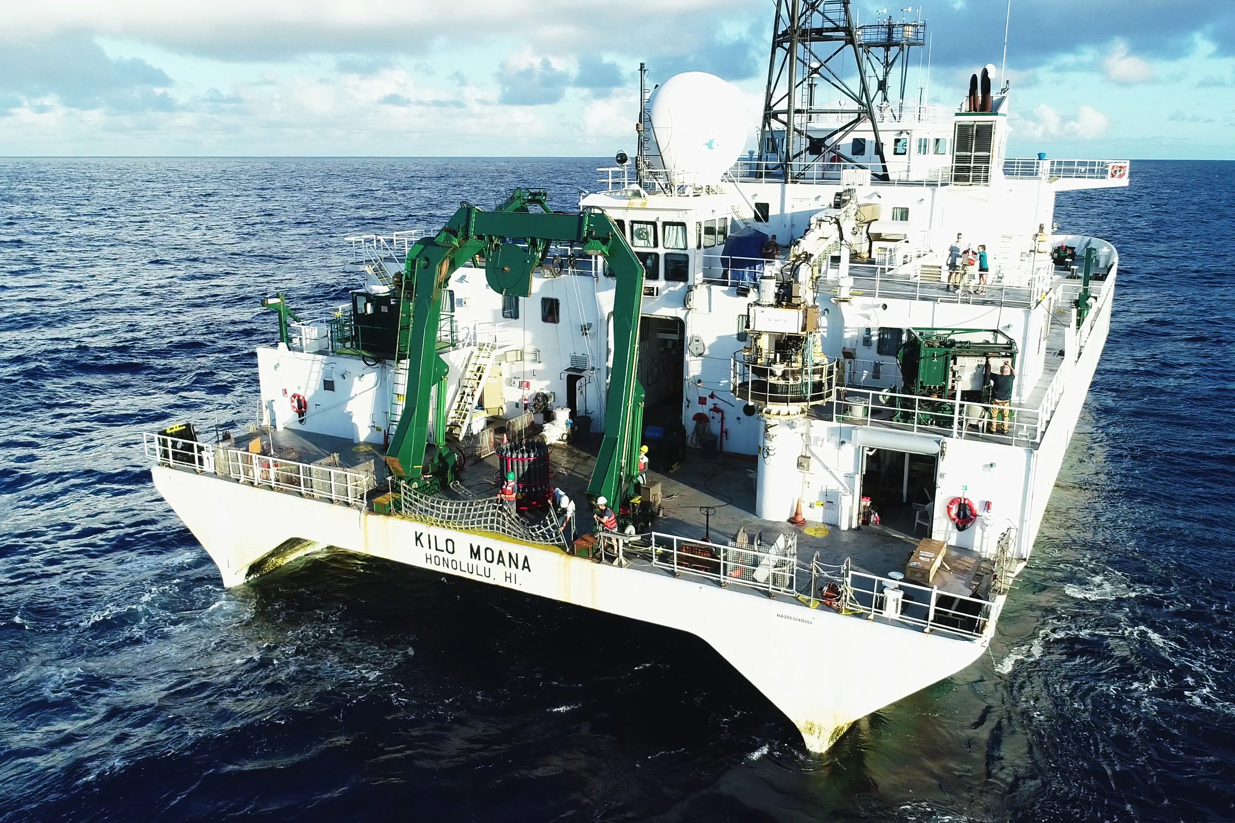 Capturing a rosette recovery on the aft deck (can you spot the drone team in the upper right?)