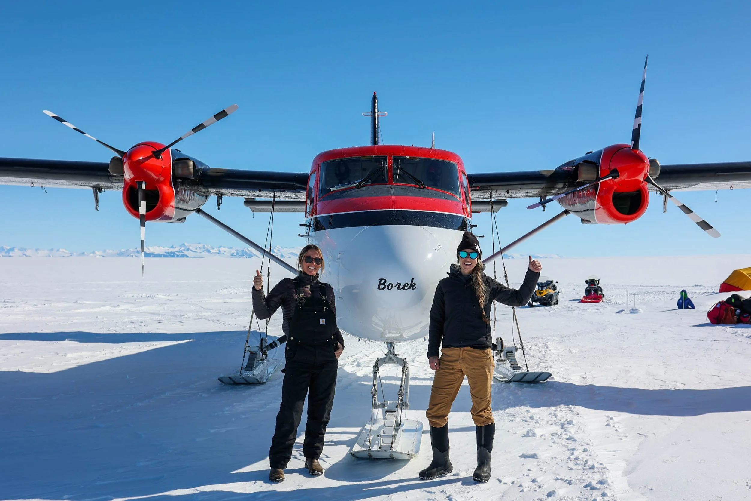 Jenny Peterson and Heidi Bell are the twin otter pilots who flew us here.