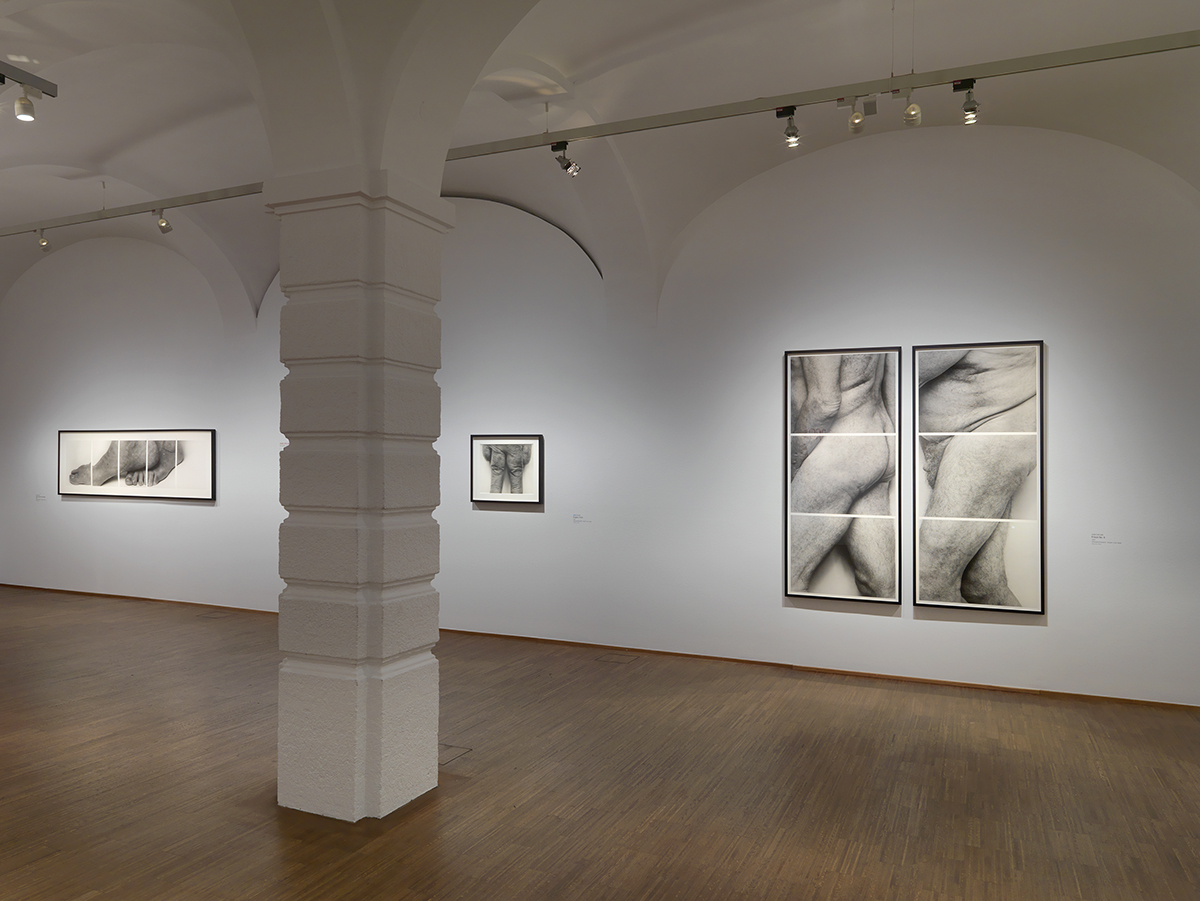 Installation view, from left: "Toes on Foot, 1989," 29 x 96 in.; "Fingers, Front, 1999,"  26 x 34 in.; "Frieze, No. 6, Two Panels, 1994," 78 x 68 in.