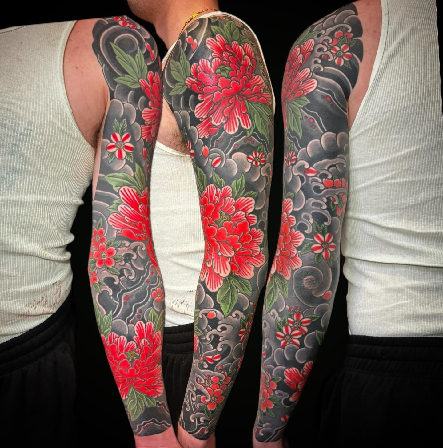 Sorry, peonies ( thank you) and cherry blossoms sleeve for Will. Less is more, had a great time with this and would love to do more like this. 👉🏻swipe for video👈🏻 jebmaykut@gmail.com for all inquiries. 
@elmstreettattoo 
@heartinhand_est