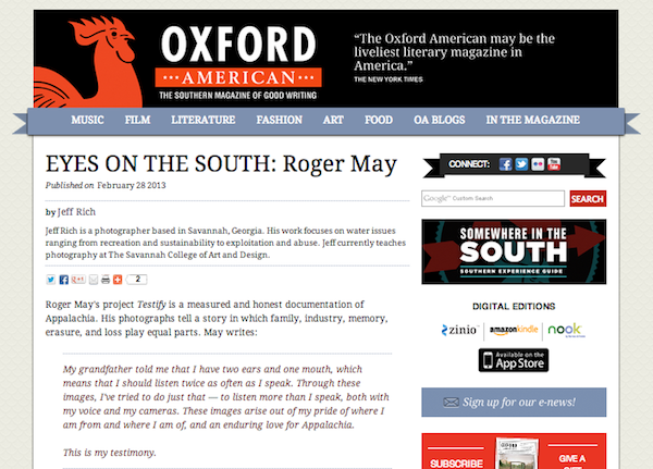 Testify featured in Oxford American's EYES ON THE SOUTH