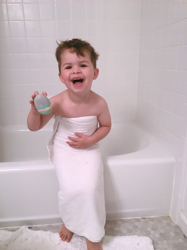 He could not WAIt to wake up in the morning and take a bath with them!!