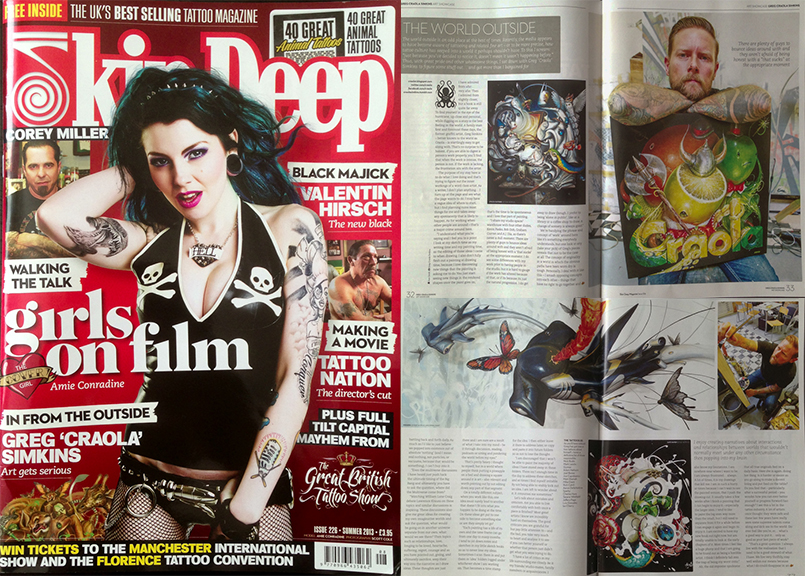 July 2013 - Skin Deep Tattoo Magazine, UK – Issue 226, Greg "CRAOLA" Simkins