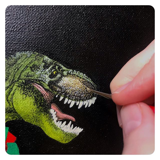 In the Studio: Back to work, hangin&rsquo; with my 🦖 friends. #art #painting #realism #acrylic #acrylicpainting