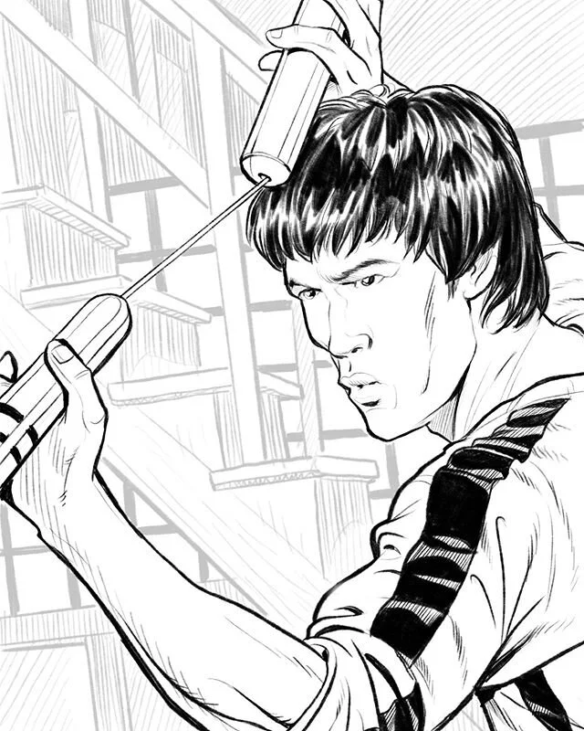 Be Water on ESPN with the legend Bruce Lee. Ahhhh I miss the 70&rsquo;s. Kung fu flicks and forced integration.  #brucelee #sketch #sketchbook #enterthedragon #dragon #art