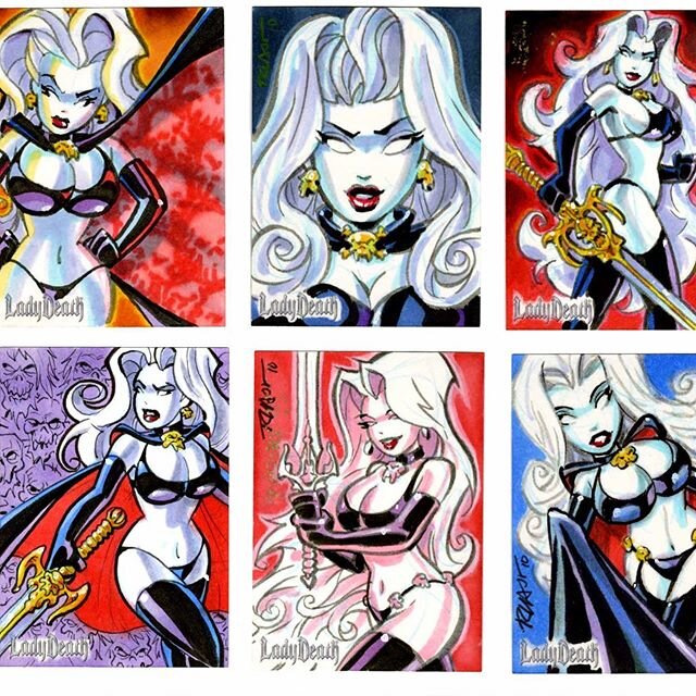 Old Lady Death sketch Cards. Draw in magic marker on card stock. I believe there were used in collector sets. #ladydeath #comicart #sketchart #sketchcards #art #copicmarkers