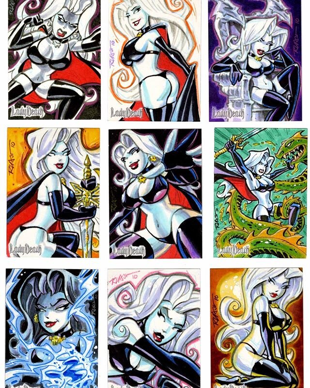 Lady Death sketch card set. Just sharing some old school Marker on paper art. (Go figure) if you like to see some digital stuff to go to SketchyGOichie on YouTube. Link in bio. #ladydeath #ladydeathfanart #comicart #markers #markerart #sketchcards #s