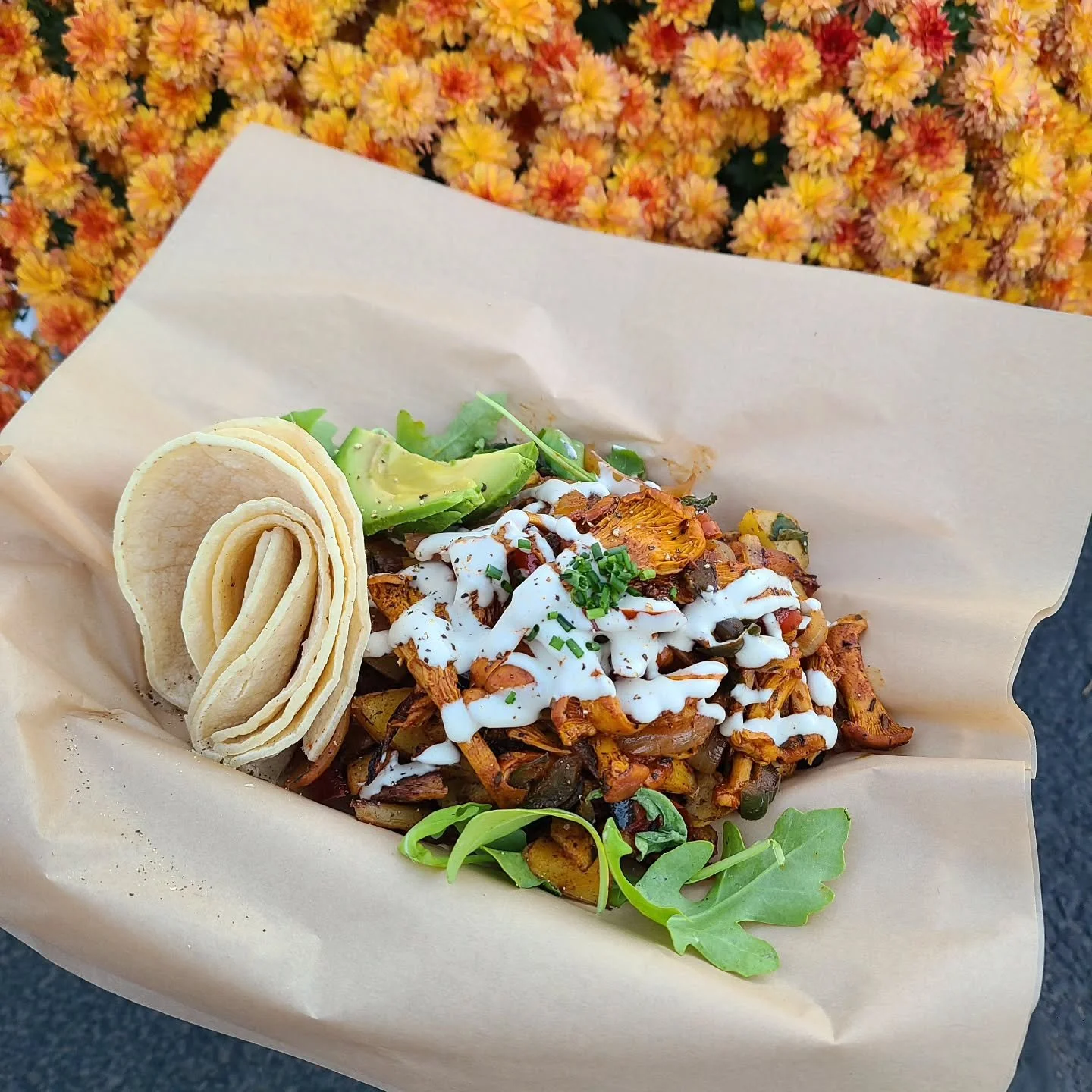 Fall flowers, fall shrooms. Chanterelles featured in the wild mushroom hash this week!
#abrokenangel #vegan #inbend