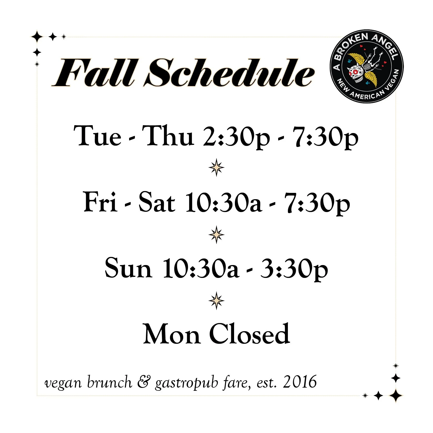🍂 ~ Fall Hours: Tue-Thu 2:30p-7:30p; Fri-Sat 10:30a-7:30p; Sun 10:30a-3:30p, Closed Mon.
#abrokenangel #vegan #newamericanvegan #inbend #bendoregon