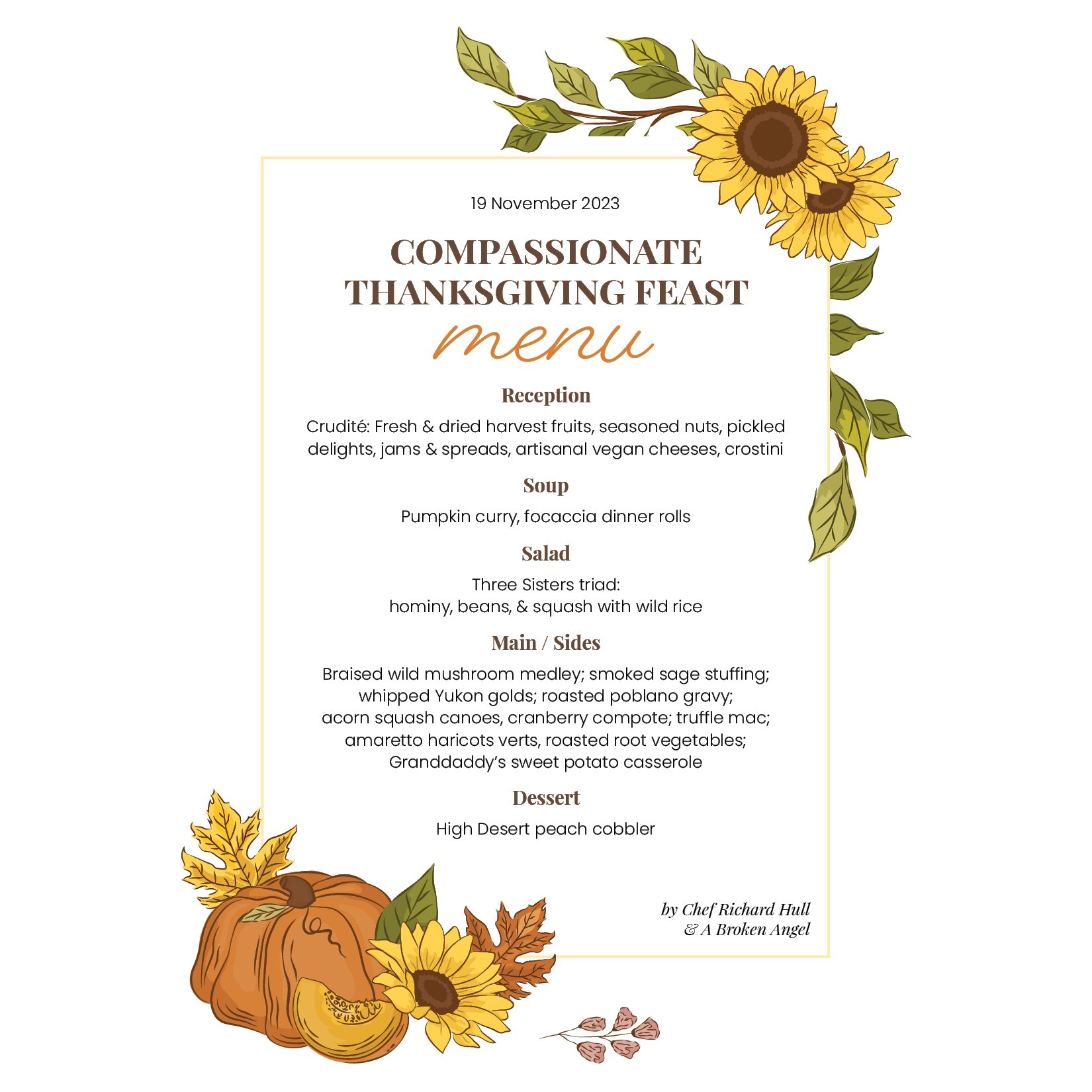 Compassionate Thanksgiving Feast 2023 ~ Menu