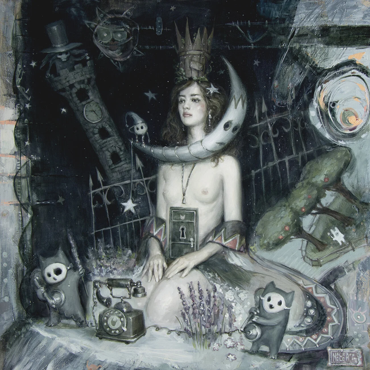 Her Wooden Crown Overgrown {30'“ x 30”, oil on panel, 2019} Haven Gallery