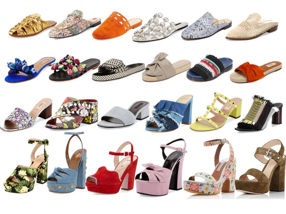 Top row (left to right): The Row, Gucci, Alexandre Birman, Alexander Wang, Sam Edelman, Robert Clergie Second Row: Aquazurra, Loeffler Randall, Isabel Marant, Kaanas, Tory Burch, Valentino Third Row: Valentino, 3.1 Phillip Lim, Alexander Wang, Alexandre Birman, Valentino, Proenza Schouler Bottom Row: Gianvito Rossi, Aquazurra, Fendi, Saint Laurent, Tabitha Simmons, Gianvito Rossi