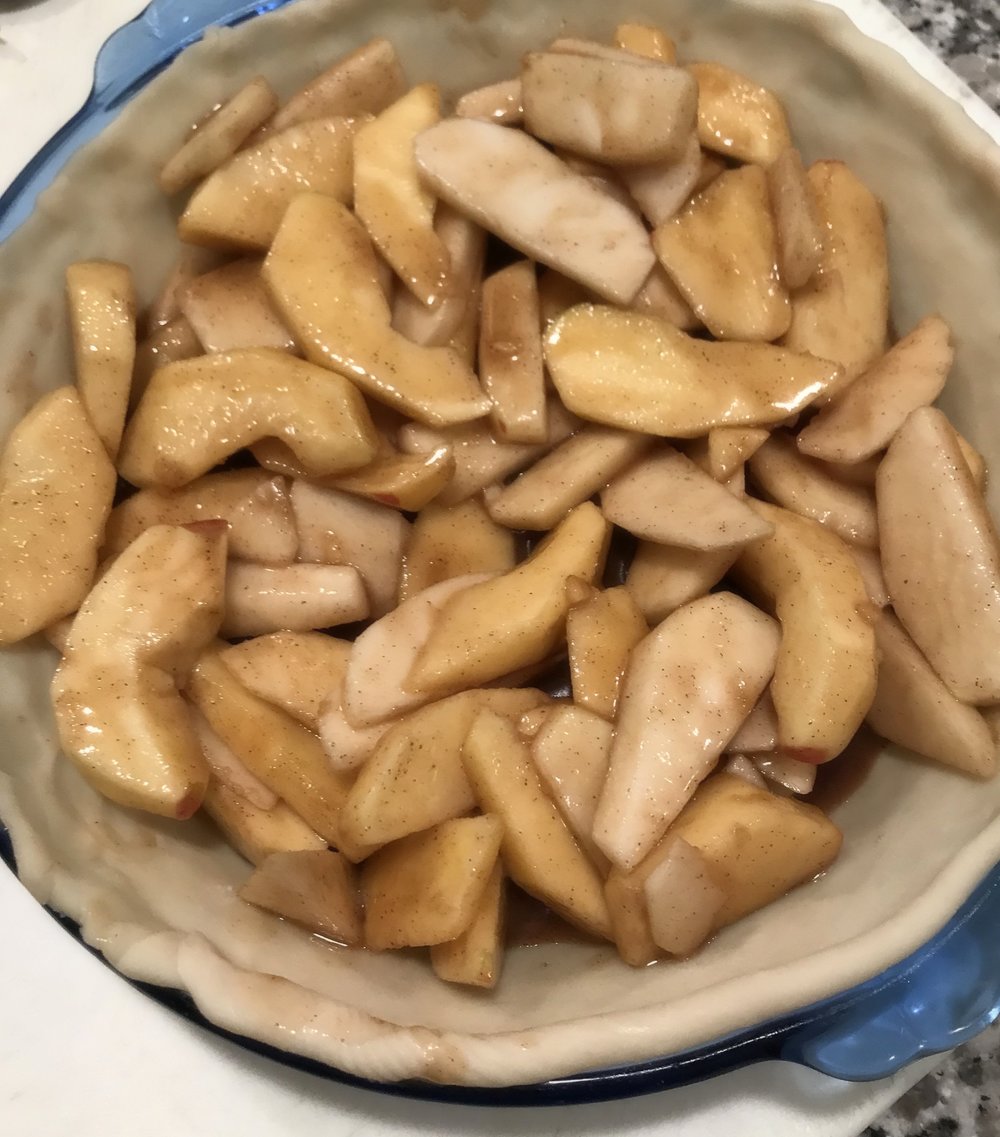  place your apple mixture in the pie crust dish 
