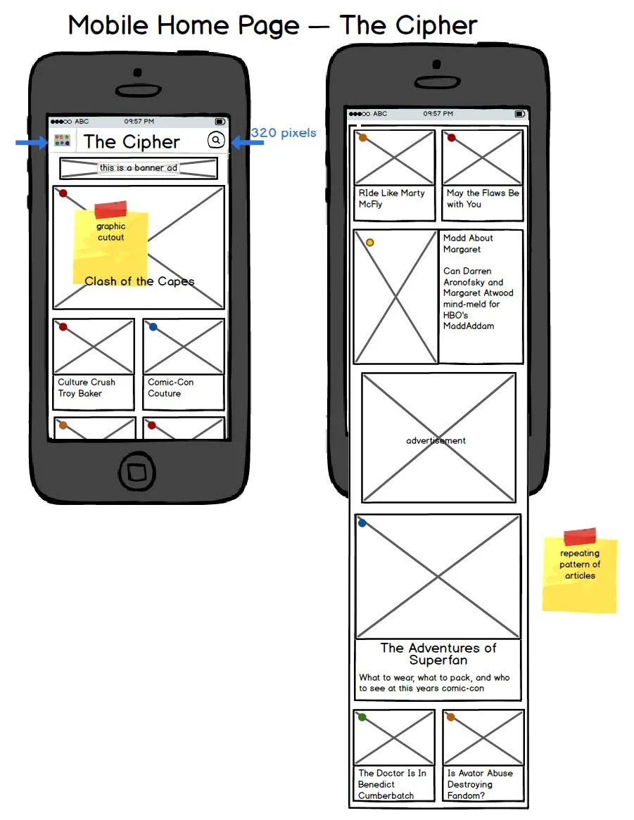 Mobile homepage wireframe