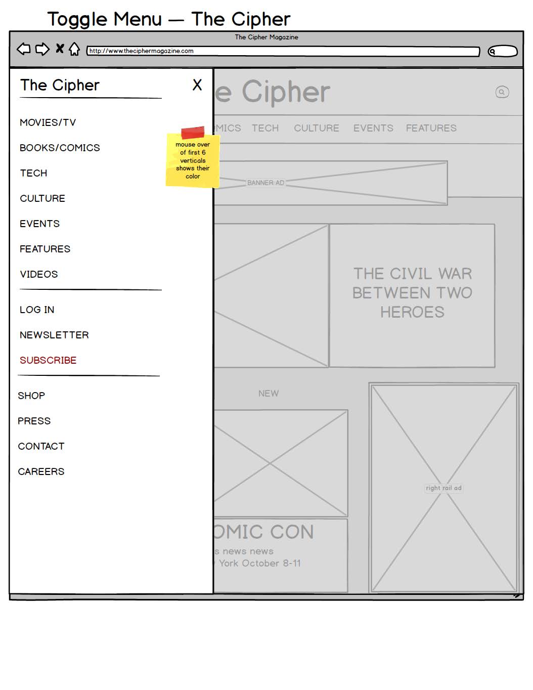 Toggle menu wireframe