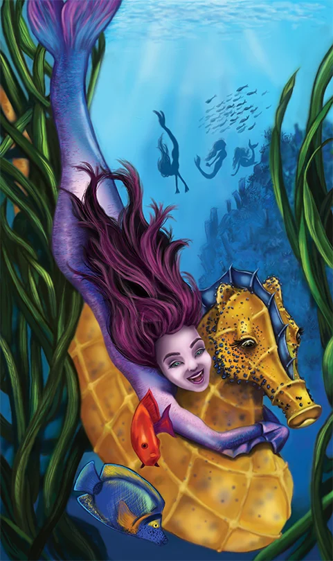 Mermaid Swimming with Seahorse