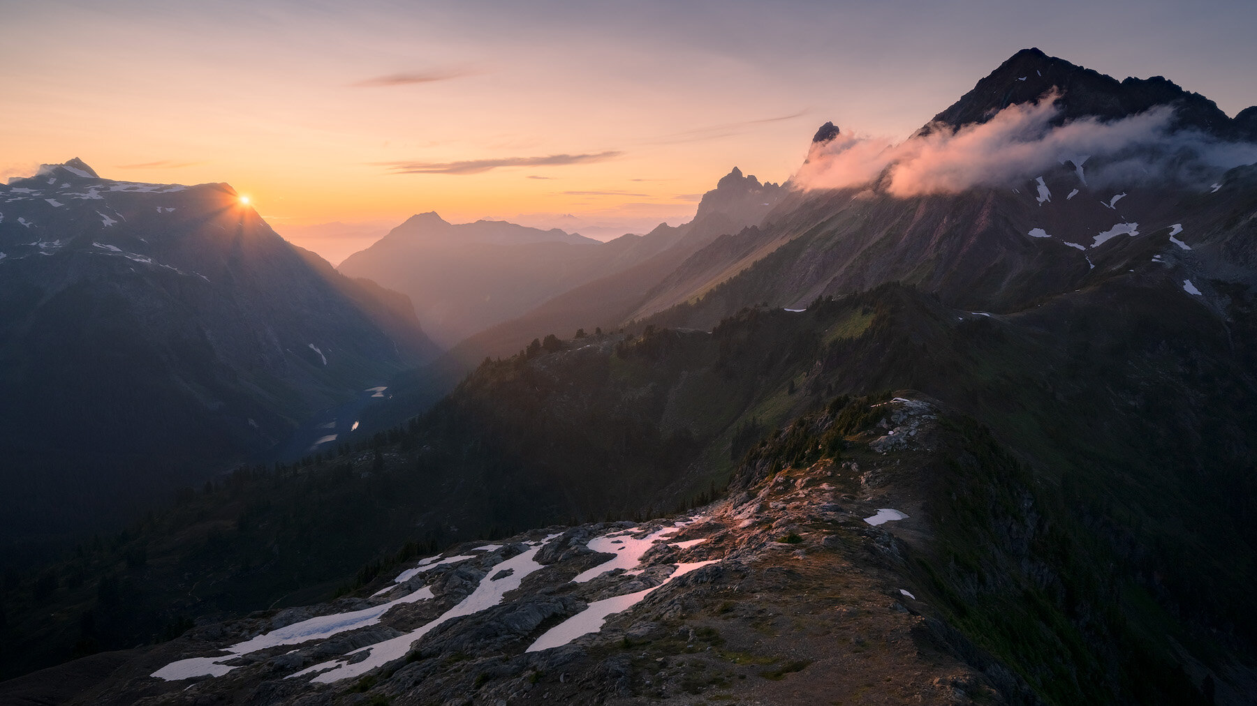 Sunset in the North Cascades — Mt. Baker-Snoqualmie National Forest, Washington, USA. Another image taken on my first solo backpacking trip, and “best day of photography” ever, from the same location as the others, but facing a different direct