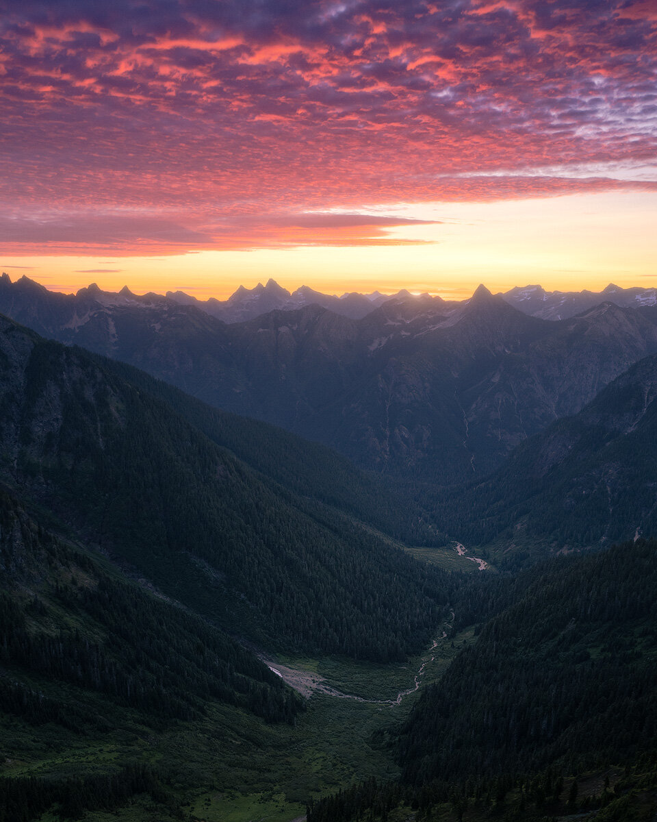 Sunrise in the American Alps — Mt. Baker-Snoqualmie National Forest, Washington, USA. Another image from my best day of photography ever, this one of sunrise. I woke up about 30 minutes before sunrise, to a completely clear sky, but this plan