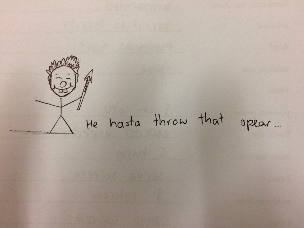 A first year student drew this on the back of a vocabulary quiz. Thought I'd share.