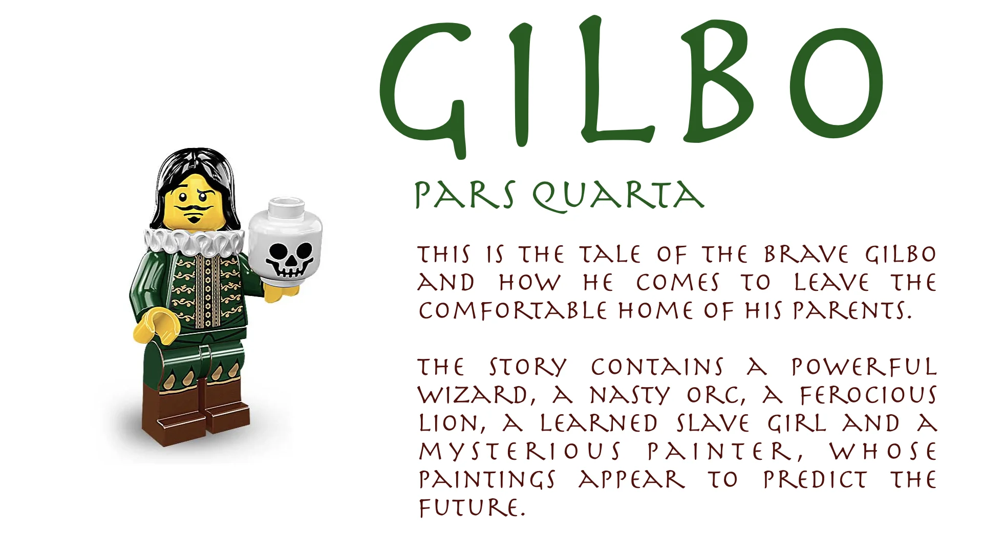  Gilbo is an original eighteen chapter story. It was written to provide additional reading to students working through Stages One to Four of the Cambridge Latin Course. Each part introduces new vocabulary and grammar AS IT IS INTRODUCED by the CLC.  