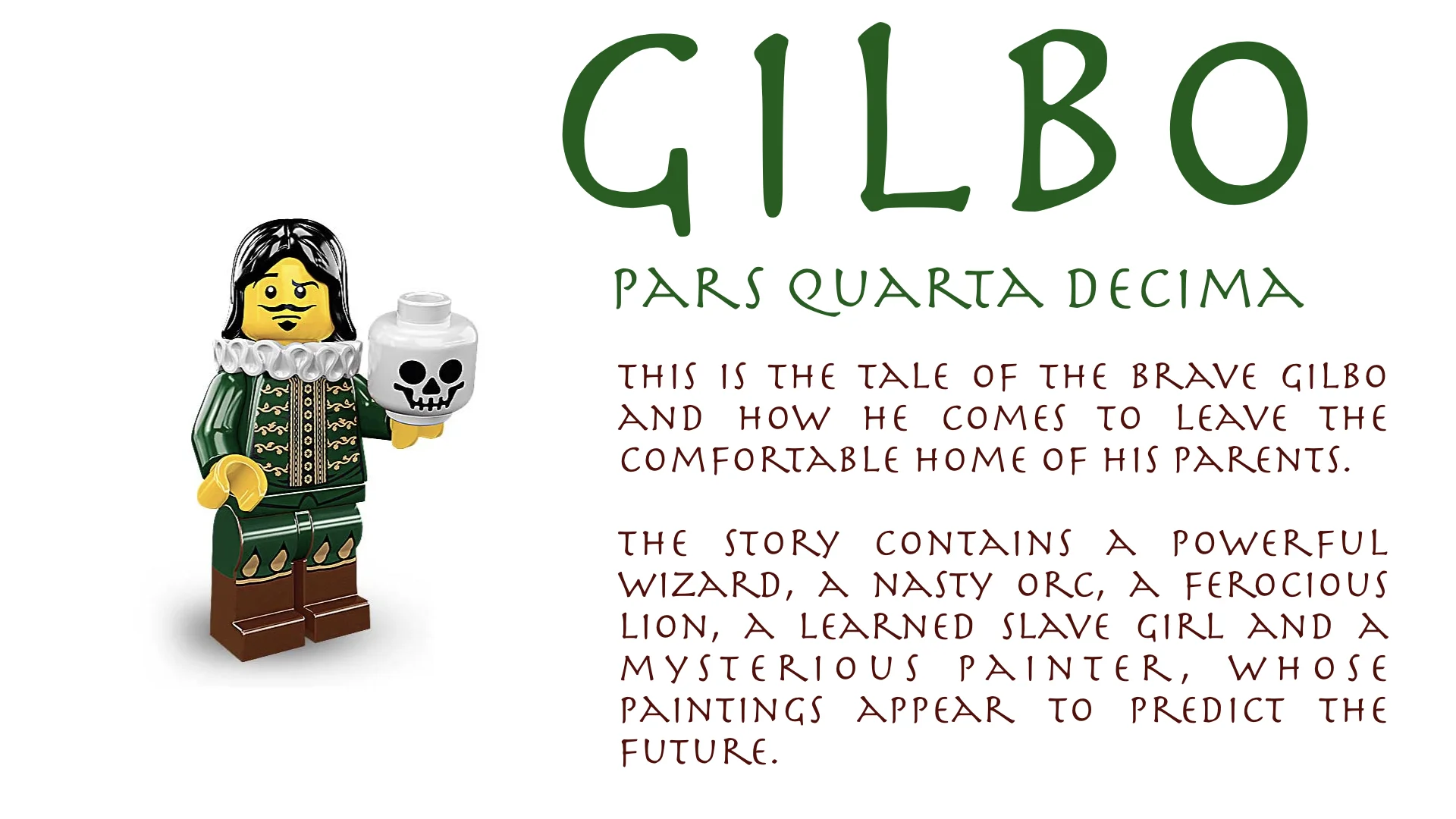 Gilbo is an original eighteen chapter story. It was written to provide additional reading to students working through Stages One to Four of the Cambridge Latin Course. Each part introduces new vocabulary and grammar AS IT IS INTRODUCED by the CLC. pars quarta decima can be read by students who are familiar with ‘venalicius’ in Stage Three. The illustrations were made with the help of SP-Studio. Search for it online.