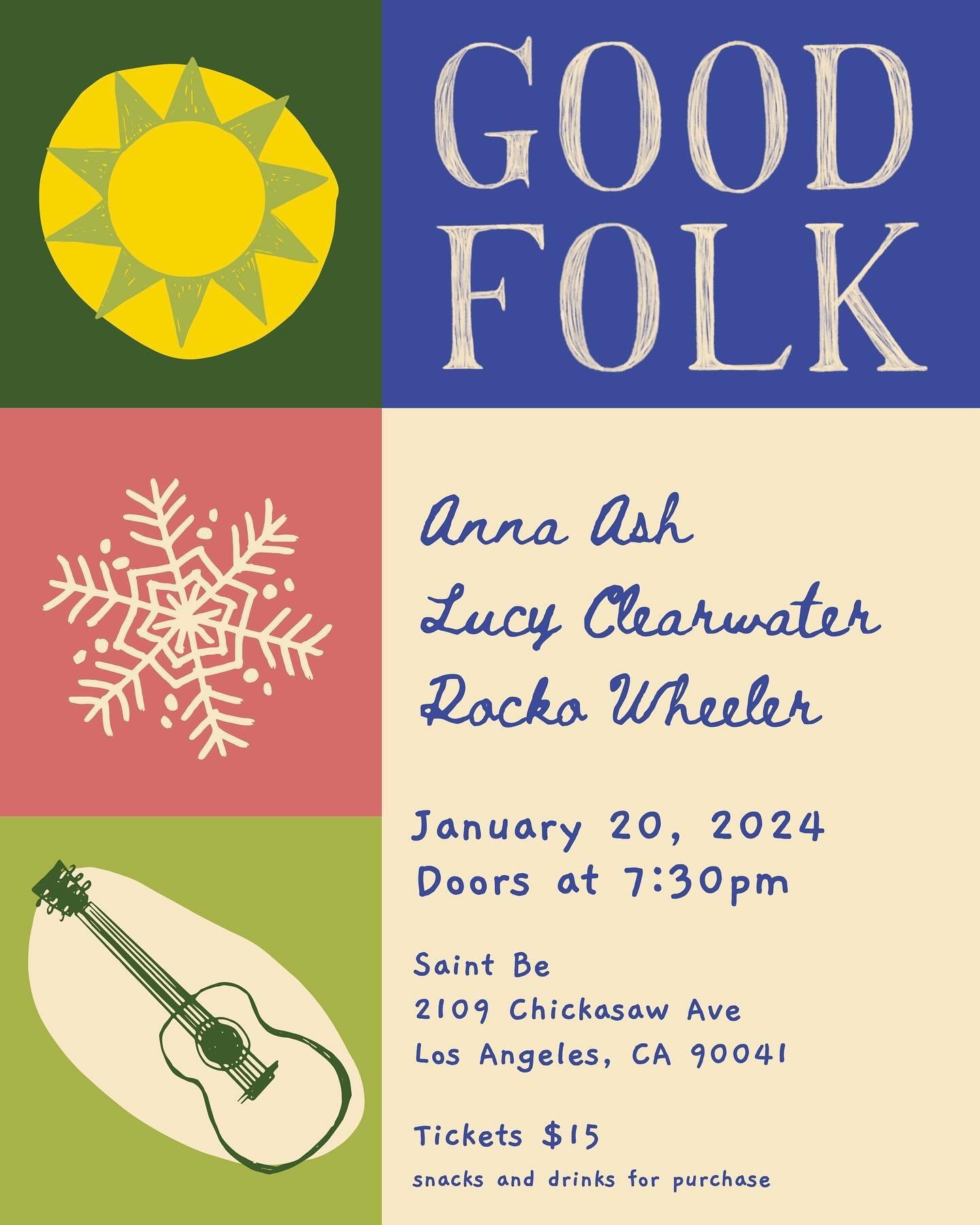 I am full tilt jazzed to play Abby Litman&rsquo;s @goodfolkla series this Saturday at St. Barnabas Church in Eagle Rock. This is a gorgeous sounding room, there&rsquo;s so much parking, it&rsquo;s SEATED, and they serve wine AND hot tea, so it&rsquo;