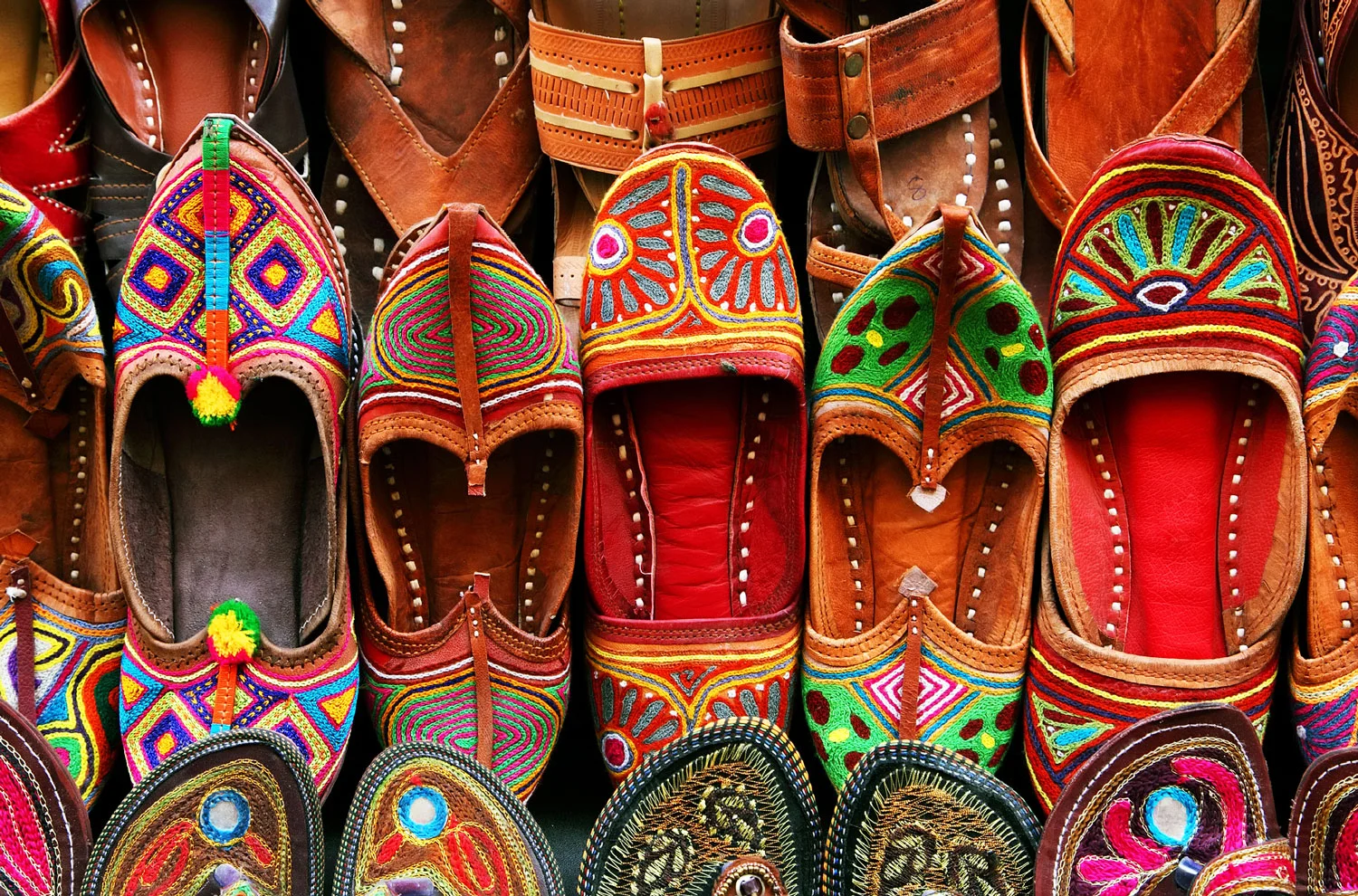 Colourful handmade footwear at the local bazaar
