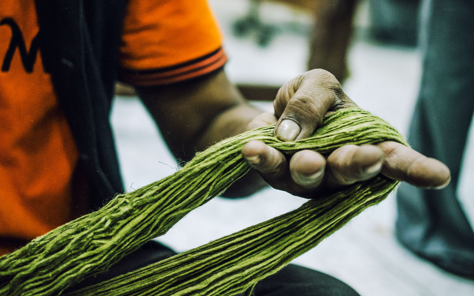  A master weaver prepares yarn at designer maker Gaurav Jai Gupta’s studio. 