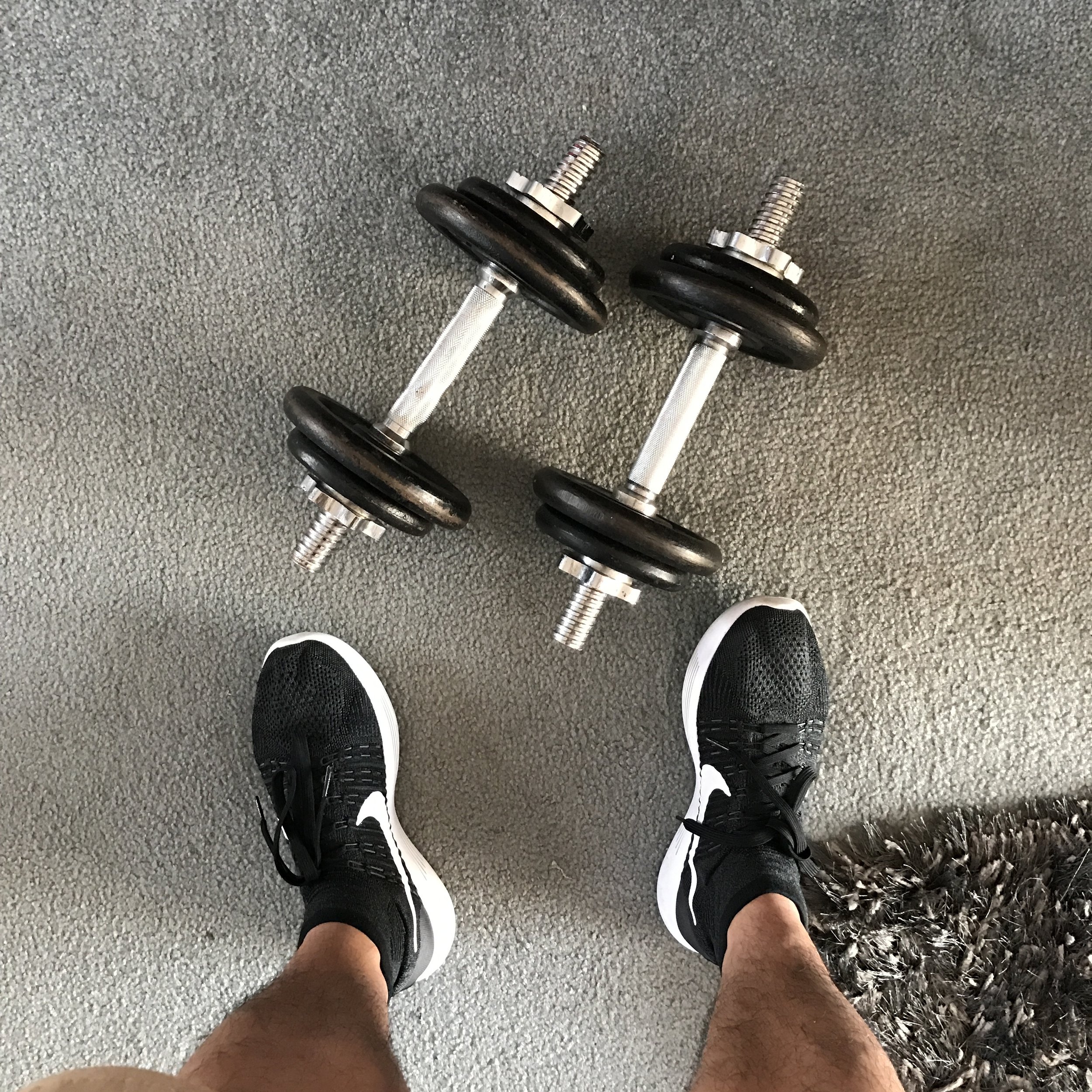   Dumbbells  There are days when you can't just be bothered going to the gym. But this doesn't mean binge-watching in bed and munching on chips. A good set of dumbbells (with a total of 40 pounds of weight) and a short but effective circuit-training 