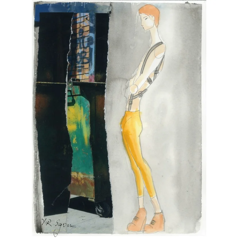 Slick boy, Watercolor and collage on paper, 9" x 12", 2019