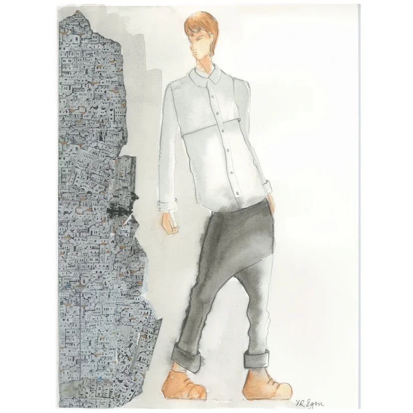 Quirky, Watercolor and collage on paper, 9" x 12", 2019