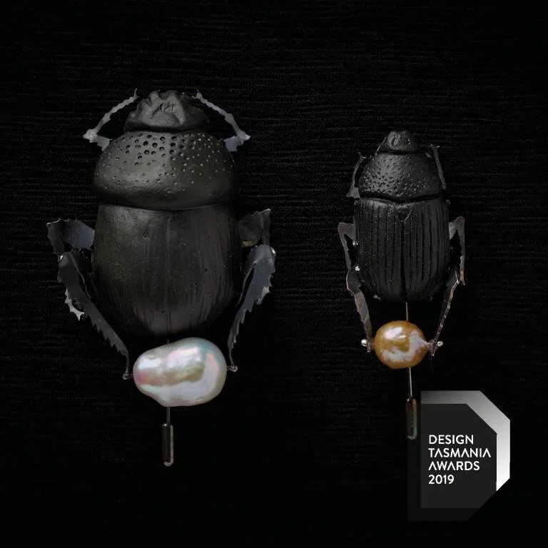 Pearl Beetle_Stained Porcelain, Sterling Silver, Cultured Pearl_2019 DT Awards_photo by Peter Whyte.jpg