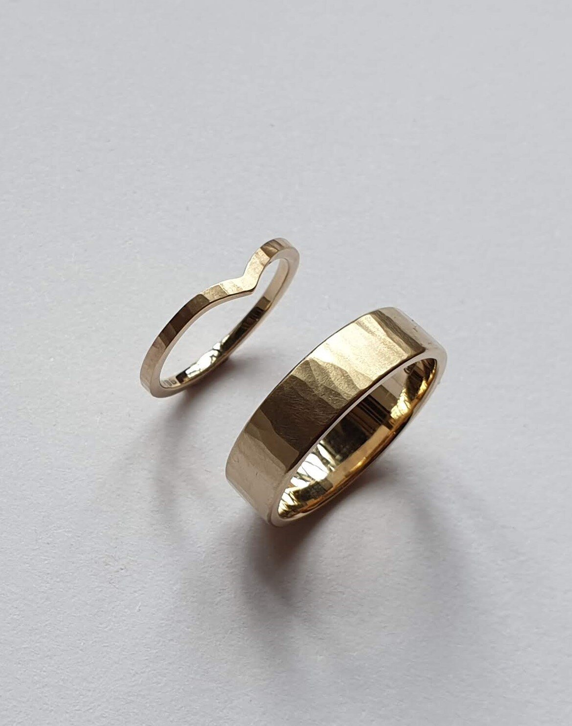 Yellow gold hammered bespoke wedding rings