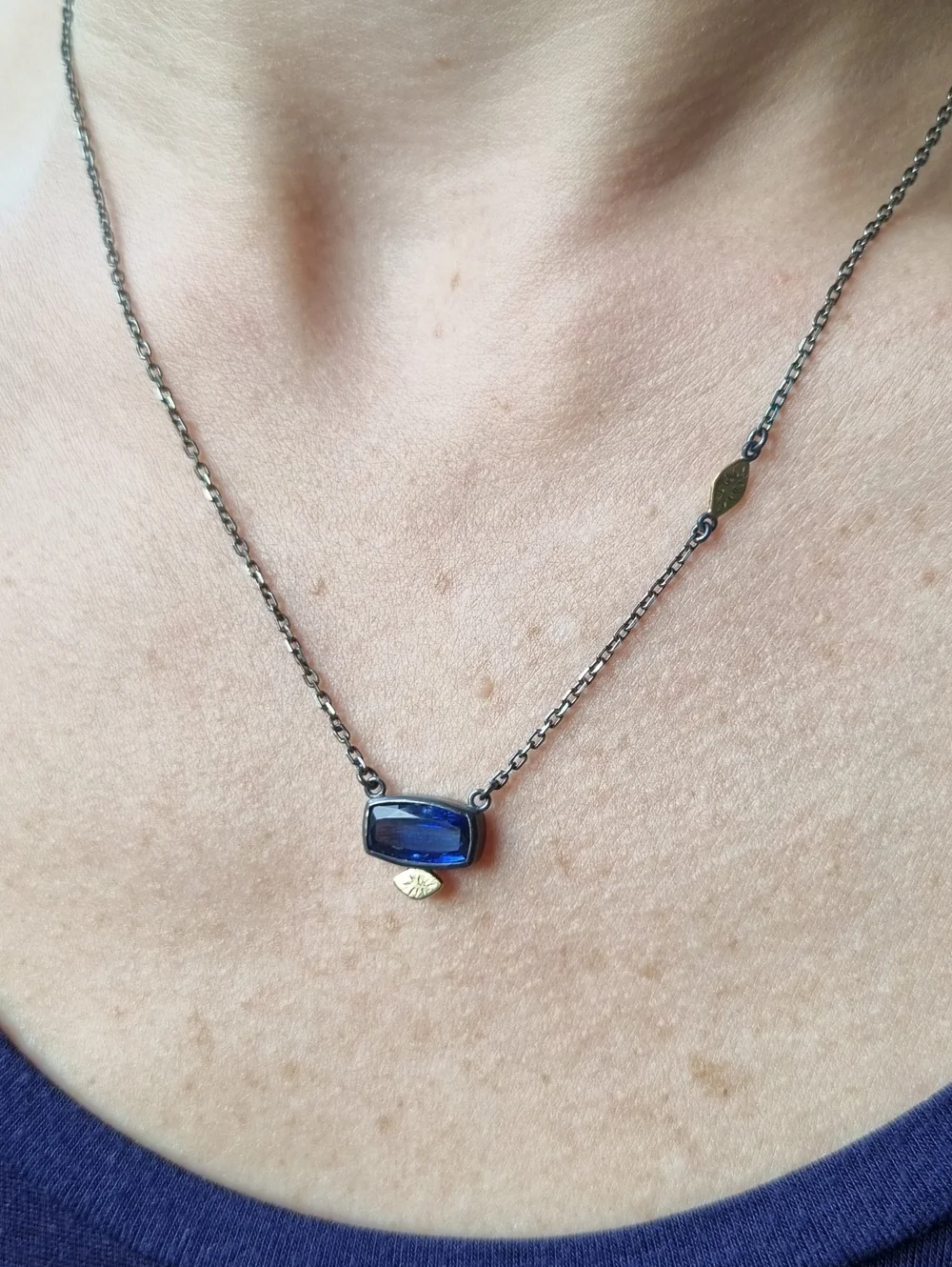 Kyanite, Oxidised Silver 18ct Gold Necklace cathy sutherland