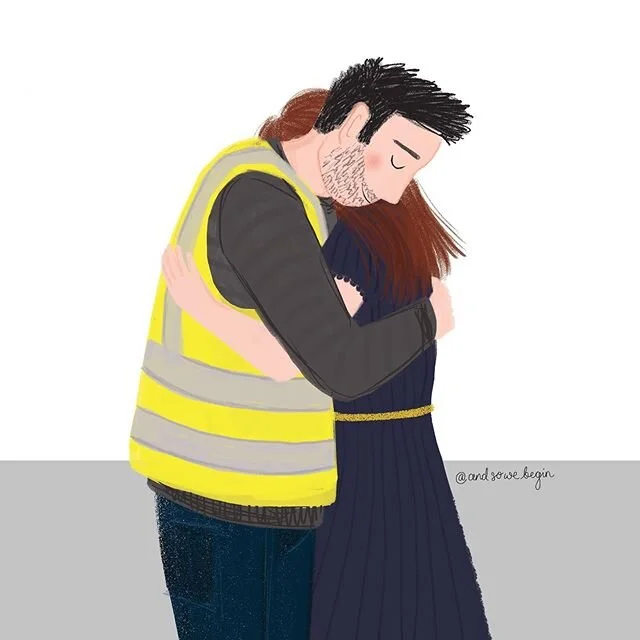 This week&rsquo;s hug in high vis 💕
*
#lockdown #hug #illustration #colour_collective 
#drawing #love #kindness