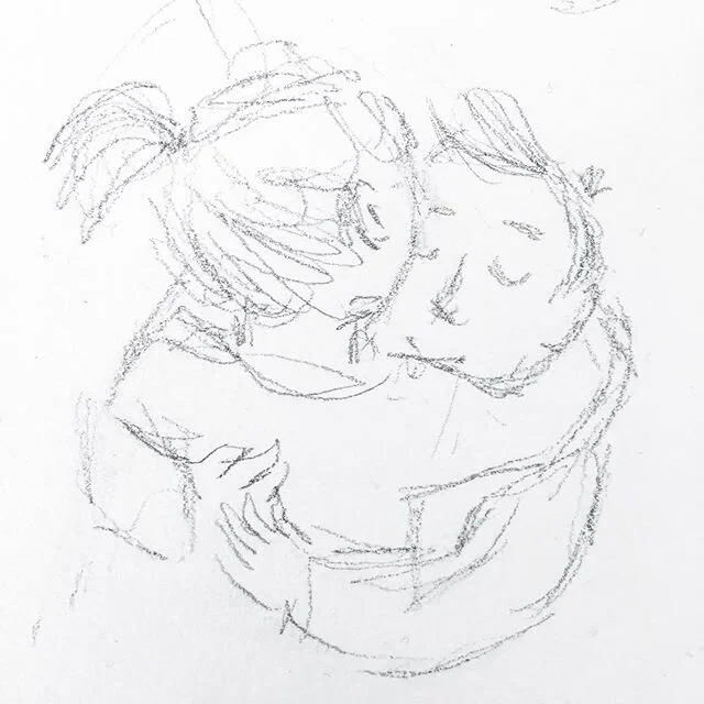 Playing with some sketch ideas for this week&rsquo;s lockdown hug illustration 💕
*
#lockdown #hugs #illustration #andsowebegin