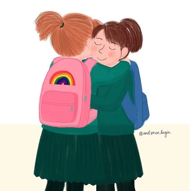 This week&rsquo;s lockdown hug is for all the school friends who are missing each other 💕
*
#lockdown #hugs #illustration #drawing #school #friends #kindness #love