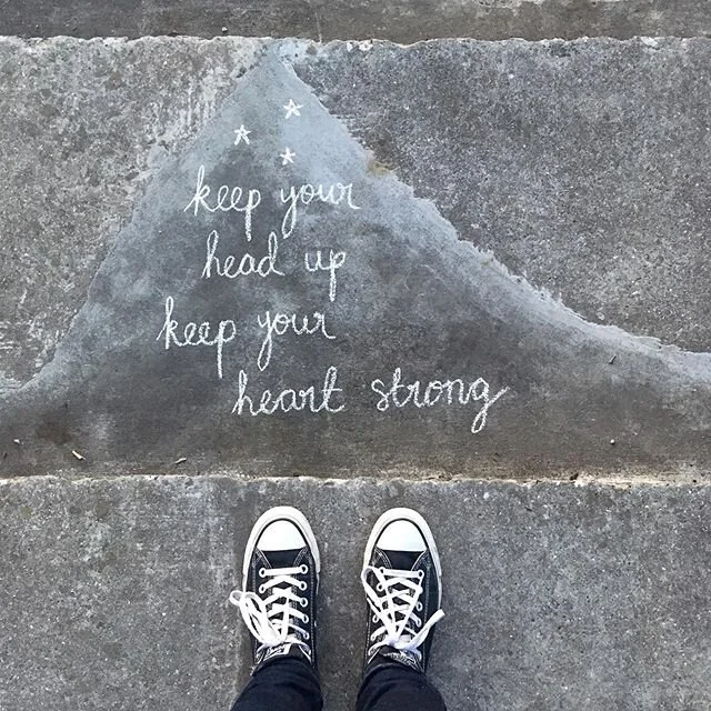 Keep your head up, keep your heart strong 💕
*
I&rsquo;ve been drawing little pavement notes throughout lockdown for anyone who needs to glimpse a little positive as they walk down the street. This song has been playing in my head a lot lately so I t