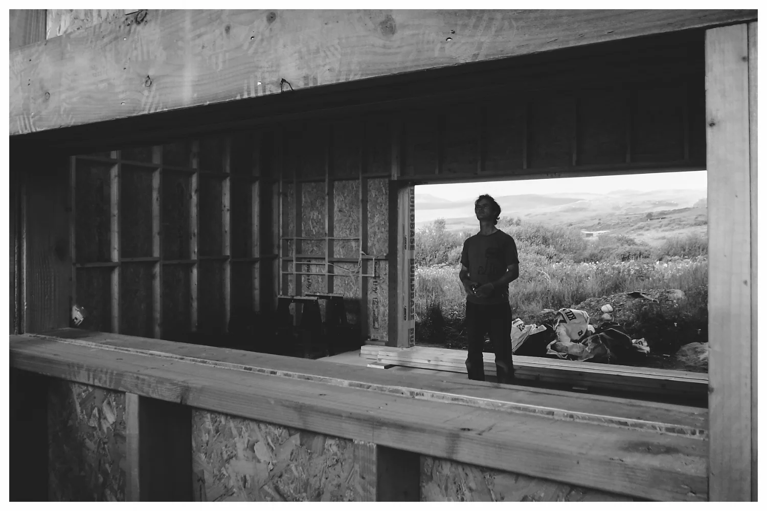Hugh in the new studio under construction