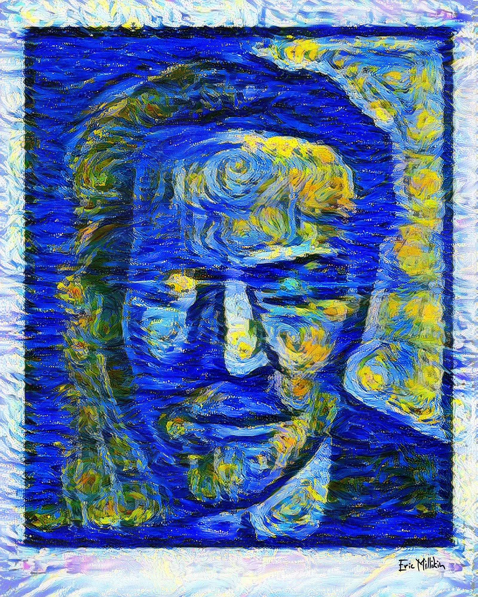 "Séance Affliction: Self-Portrait While Possessed by the Ghosts of Harry Houdini and Vincent van Gogh" 2017